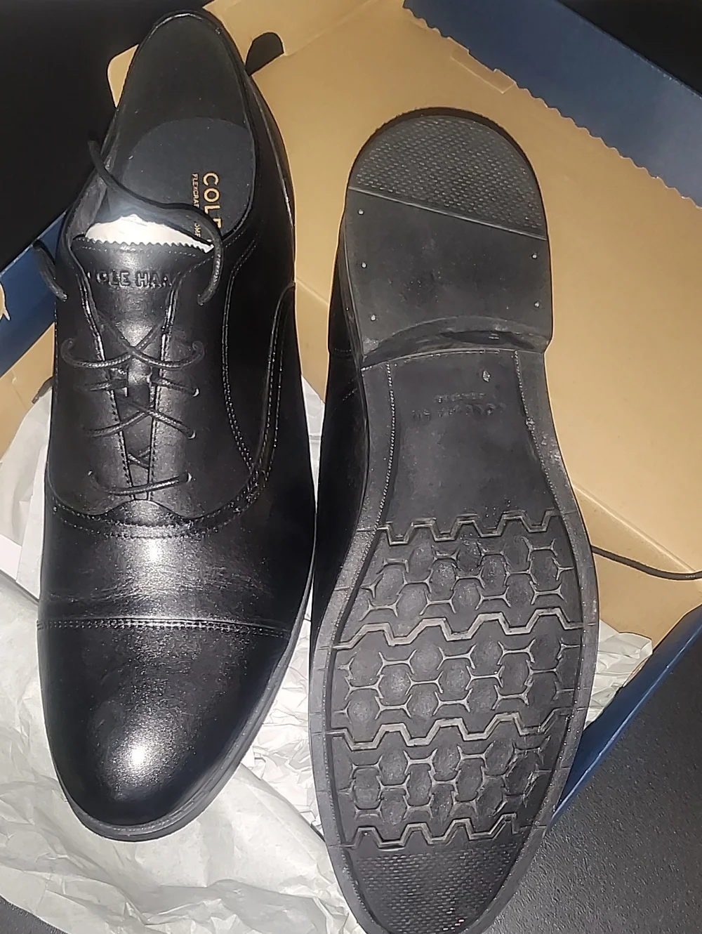 Cole Haan Black Leather Cap-Toe Oxford Dress Shoes